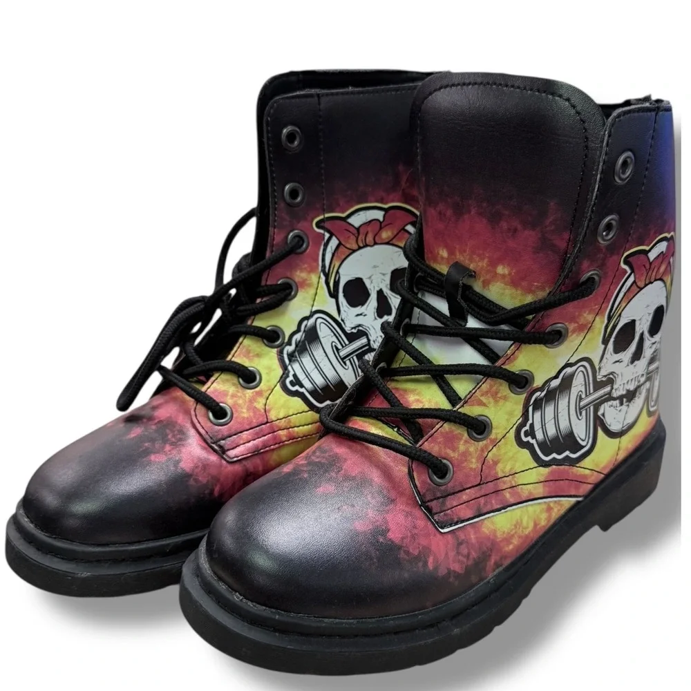 RAAD Skull Firefighter Weightlifting Boots Black Red YellowSz Mens 6.5 W8